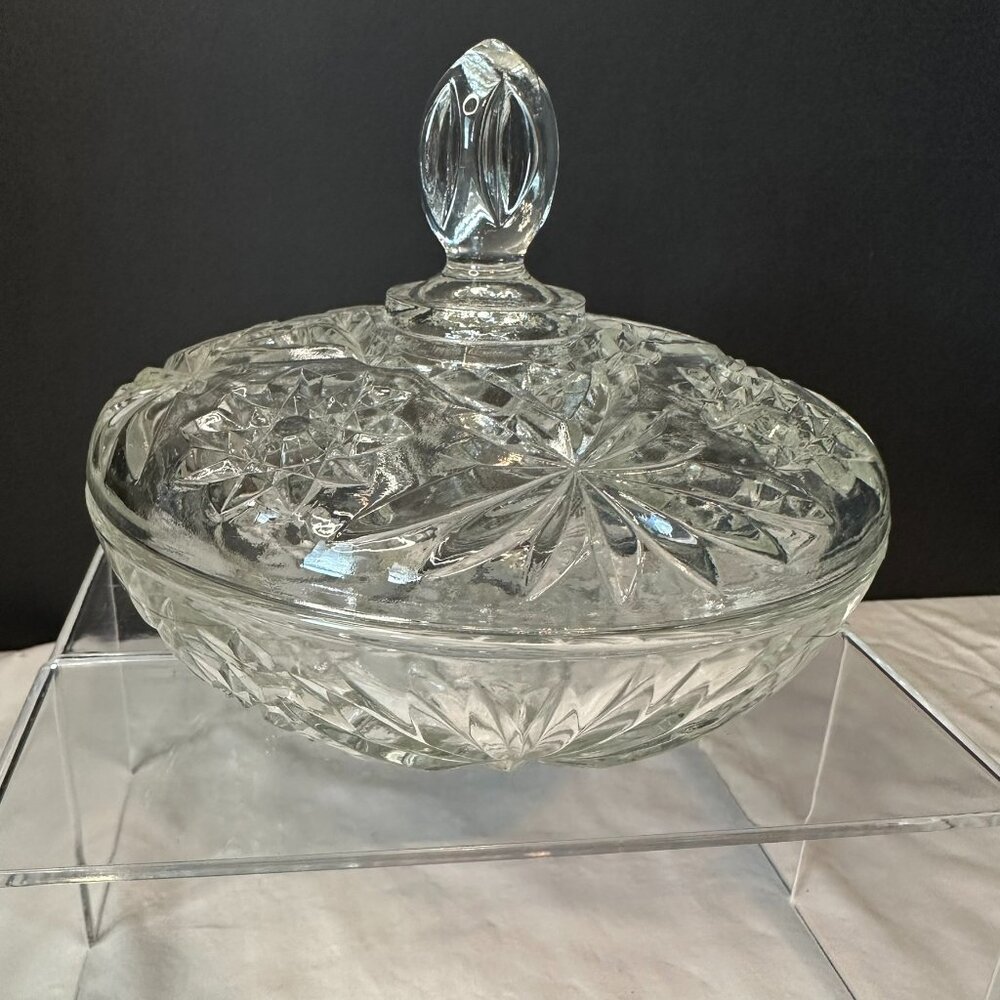 Anchor Hocking Star of David (EAPC) Glass Candy Dish with Lid Large Vintage